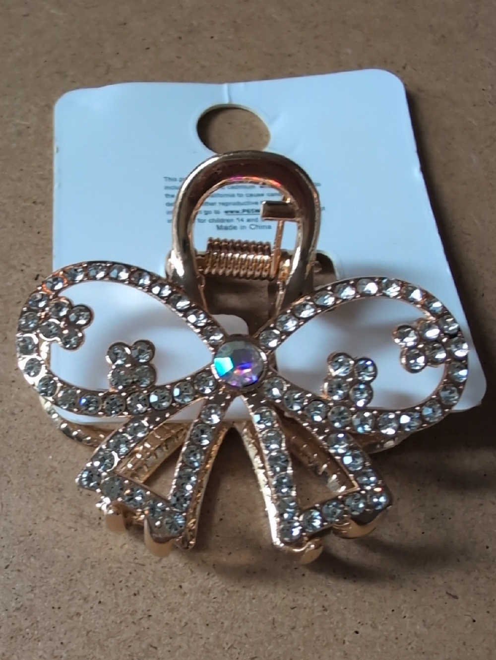 Crystal Bow Hair Claw Clip - Gold Tone